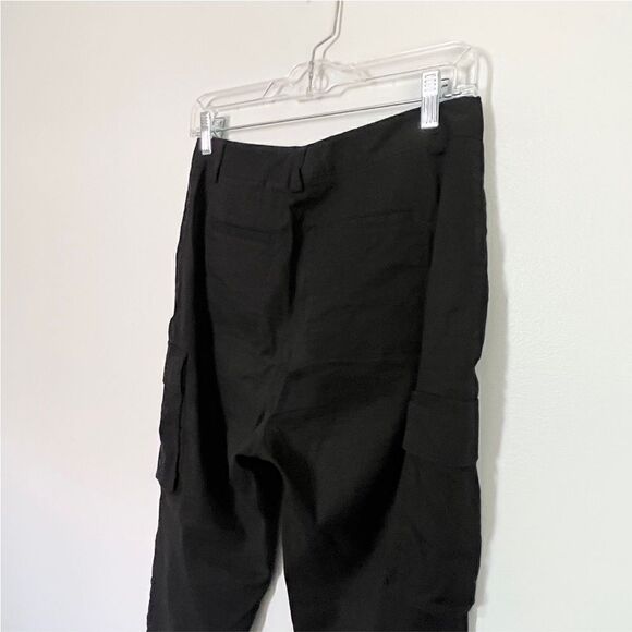 Theory Rich Black Linen Blend Tapered Cargo Style Cropped Pants - Picture 8 of 14